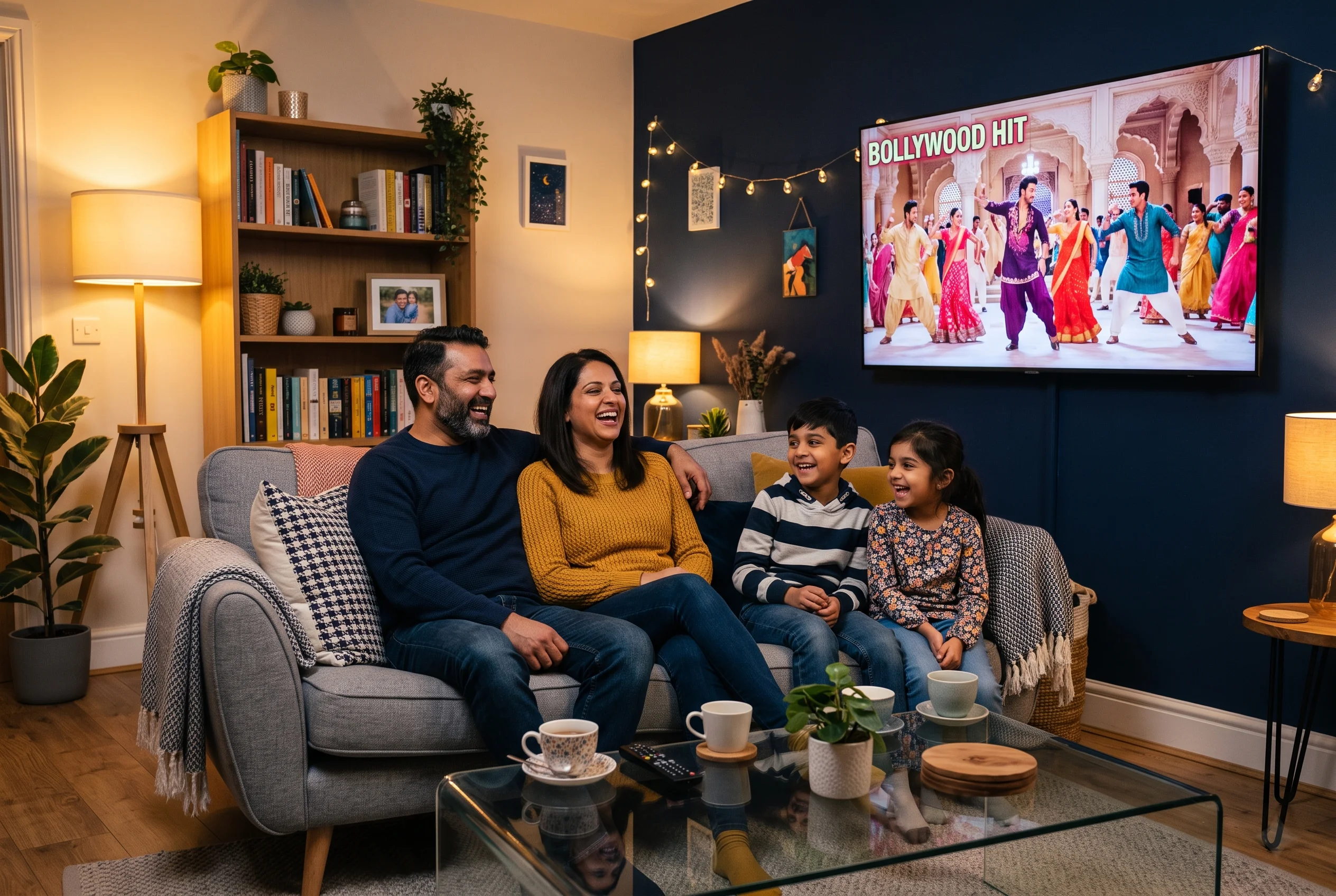 Family enjoying STBemu Pro IPTV streaming service together